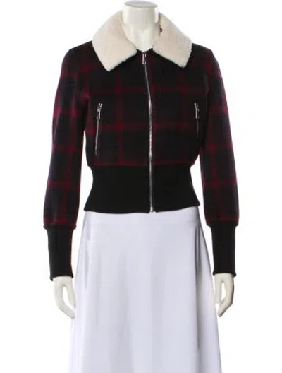 Pre-owned Maje Wool Plaid Print Biker Jacket In Red