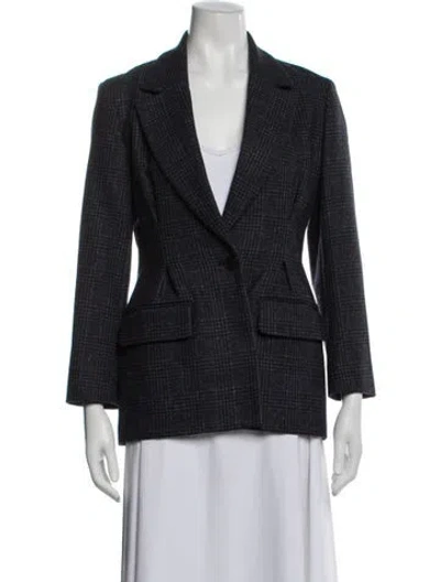 Pre-owned Maje Wool Plaid Print Blazer In Blue