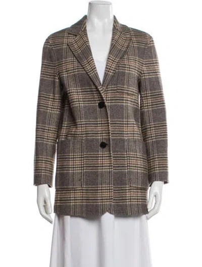 Pre-owned Maje Wool Plaid Print Blazer In Brown