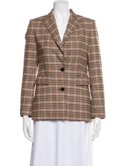 Pre-owned Maje Wool Plaid Print Blazer In Brown