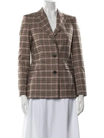 Pre-owned Maje Wool Plaid Print Blazer In Brown