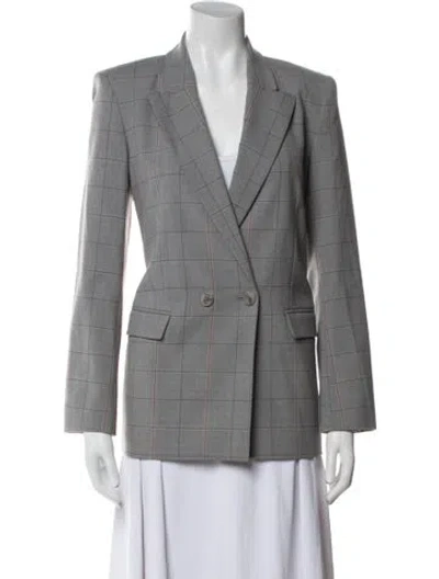 Pre-owned Maje Wool Plaid Print Blazer In Gray