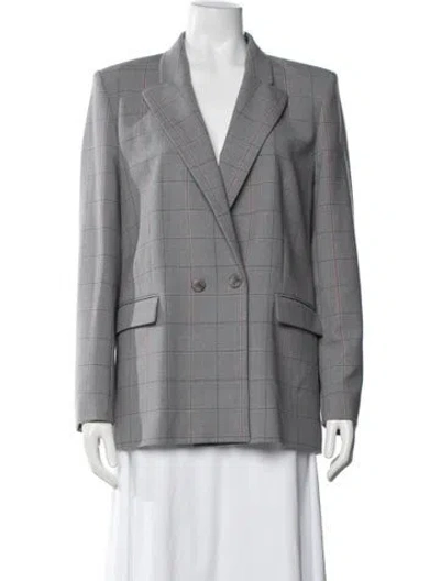 Pre-owned Maje Wool Plaid Print Blazer In Gray