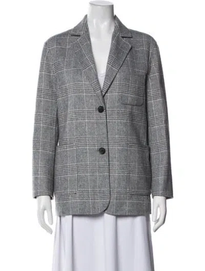 Pre-owned Maje Wool Plaid Print Blazer In Grey/white