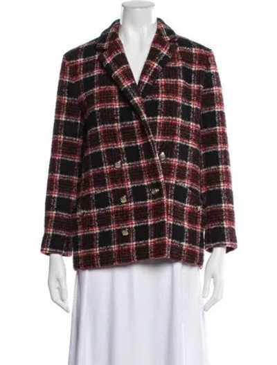 Pre-owned Maje Wool Plaid Print Blazer In Red