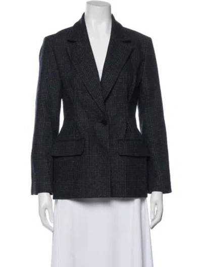 Pre-owned Maje Wool Plaid Print Blazer W/ Tags In Blue