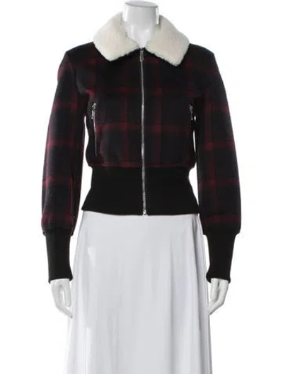 Pre-owned Maje Wool Plaid Print Bomber Jacket In Red