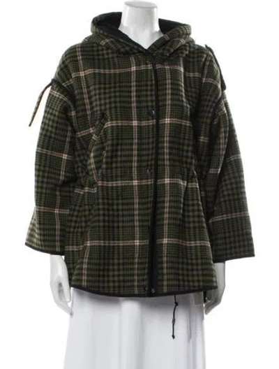 Pre-owned Maje Wool Plaid Print Coat In Black
