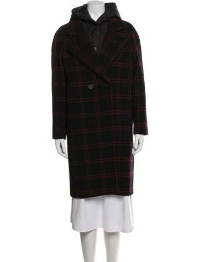 Pre-owned Maje Wool Plaid Print Coat In Black