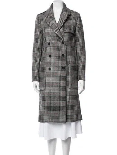 Pre-owned Maje Wool Plaid Print Coat In Black