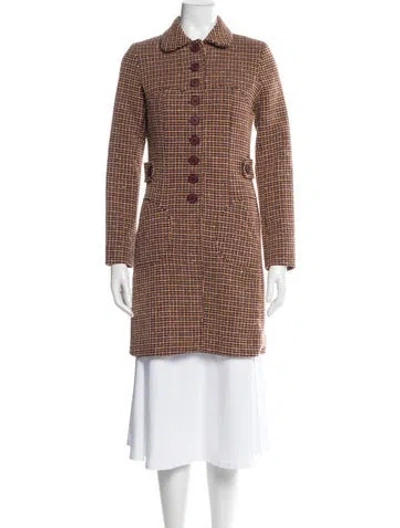 Pre-owned Maje Wool Plaid Print Coat In Brown