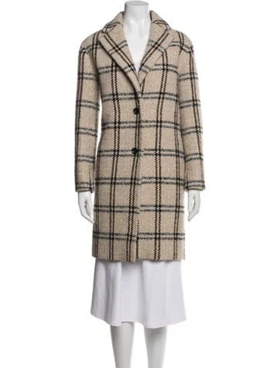 Pre-owned Maje Wool Plaid Print Coat In Brown