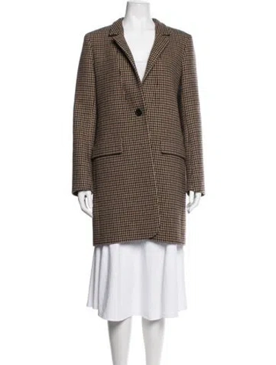 Pre-owned Maje Wool Plaid Print Coat In Brown