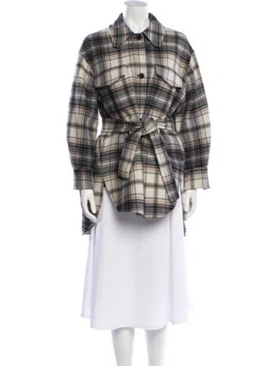 Pre-owned Maje Wool Plaid Print Coat In Gray