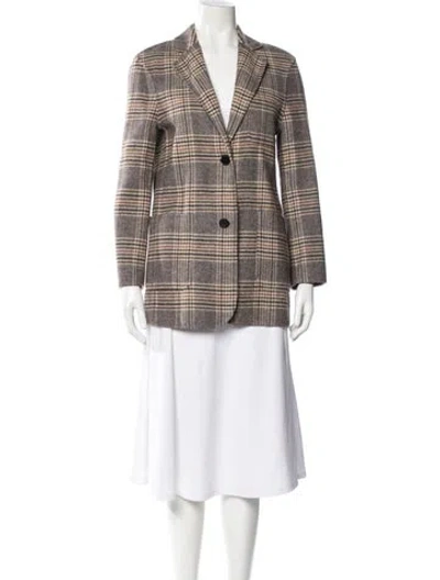 Pre-owned Maje Wool Plaid Print Coat In Neutral