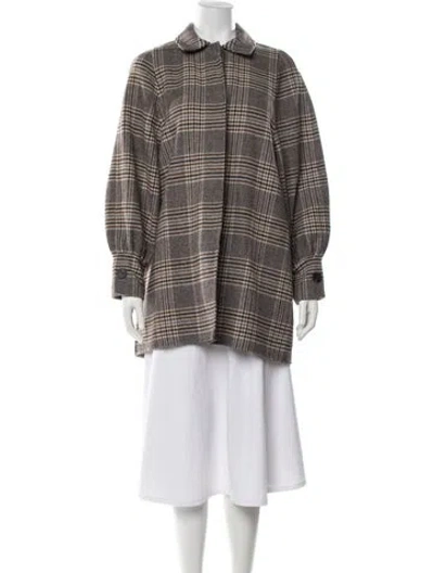 Pre-owned Maje Wool Plaid Print Coat In Neutrals