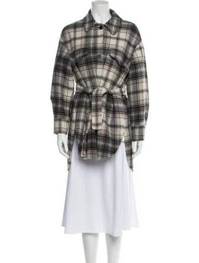 Pre-owned Maje Wool Plaid Print Coat W/ Tags In Brown