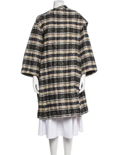 Pre-owned Maje Wool Plaid Print Coat In Yellow