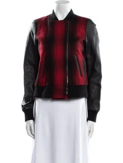 Pre-owned Maje Wool Plaid Print Jacket In Red