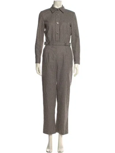 Pre-owned Maje Wool Plaid Print Jumpsuit W/ Tags In Brown