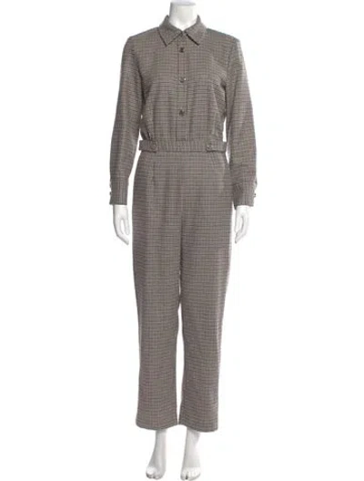 Pre-owned Maje Wool Plaid Print Jumpsuit W/ Tags In Neutrals