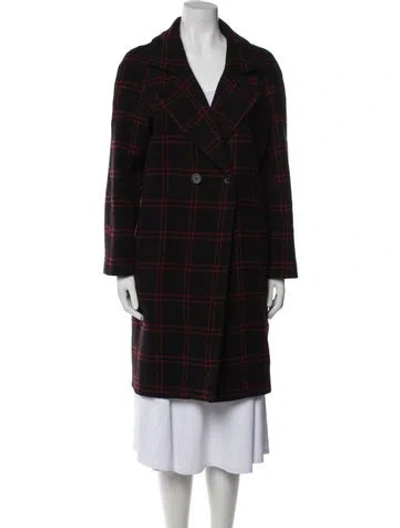 Pre-owned Maje Wool Plaid Print Peacoat In Black