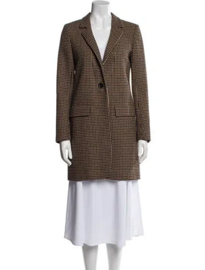 Pre-owned Maje Wool Plaid Print Peacoat In Brown