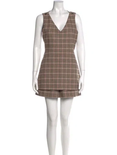 Pre-owned Maje Wool Plaid Print Romper In Brown