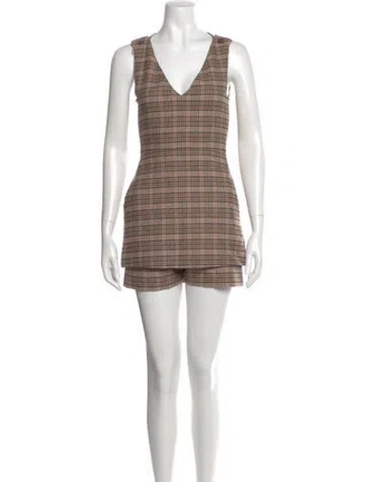 Pre-owned Maje Wool Plaid Print Romper W/ Tags In Brown