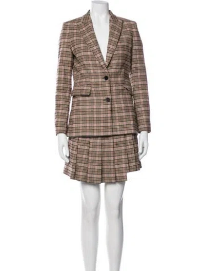 Pre-owned Maje Wool Plaid Print Skirt Set In Neutral