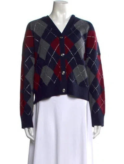 Pre-owned Maje Wool Plaid Print Sweater In Blue