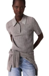 Maje Wool Polo Shirt With Rhinestone Collar In Gray