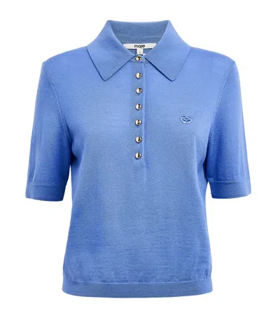Maje Wool Polo Sweater In Blue