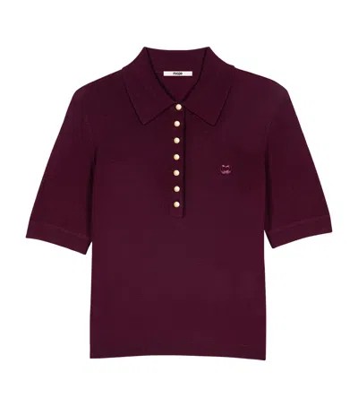 Maje Wool Polo Sweater In Purple