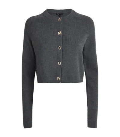 Maje Wool Rib-knit Cardigan In Blue