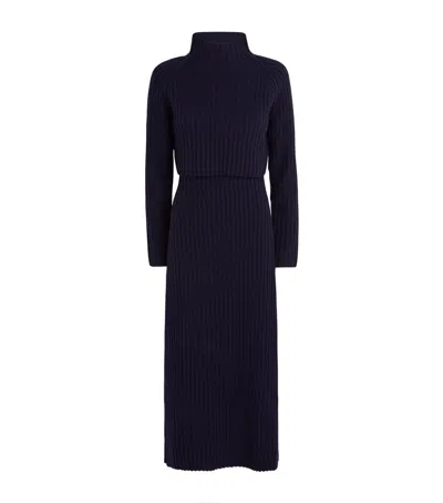 Maje Wool Ribbed Maxi Dress In Blue