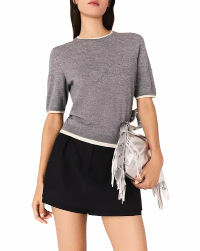 Maje Wool Short Sleeve Sweater In Gray