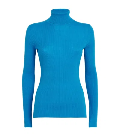 Maje Wool-silk Rollneck Sweater In Blue