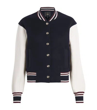 MAJE WOOL STRIPE-TRIM BOMBER JACKET