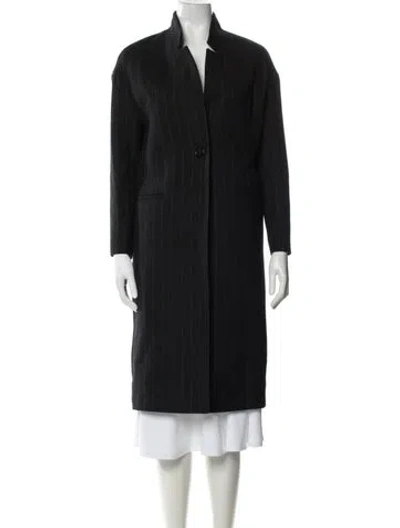 Pre-owned Maje Wool Striped Coat In Black
