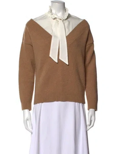 Pre-owned Maje Wool Tie Neck Top In Neutrals