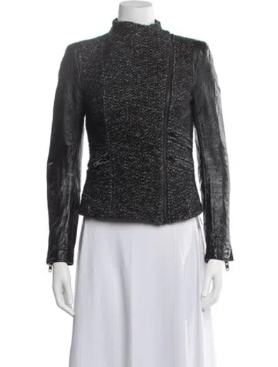 Pre-owned Maje Wool Tweed Pattern Biker Jacket In Grey