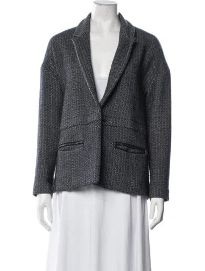 Pre-owned Maje Wool Tweed Pattern Blazer In Blue