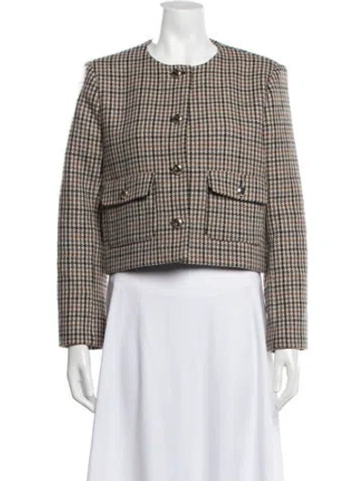 Pre-owned Maje Wool Tweed Pattern Blazer In Brown
