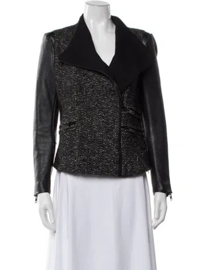 Pre-owned Maje Wool Tweed Pattern Jacket In Black