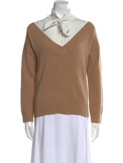 Pre-owned Maje Wool V-neck Sweater In Brown