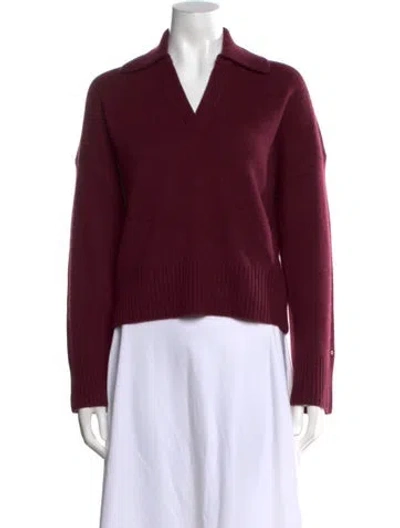 Pre-owned Maje Wool V-neck Sweater In Burgundy