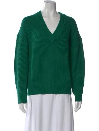 Pre-owned Maje Wool V-neck Sweater In Green