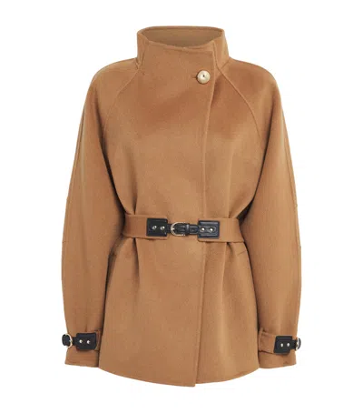 Maje Wool-blend Belted Mid-length Coat In Brown