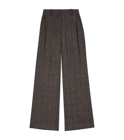 Maje Wool-blend Check Tailored Trousers In Brown